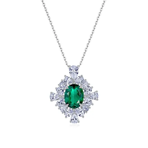 Lussuoso Ciondolo Solo Senza Catena in Argento Sterling 925 Con Smeraldo Rubino Zaffiro Vintage Halo Zirconia Collana