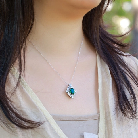 Lussuoso Ciondolo Solo Senza Catena in Argento Sterling 925 Con Smeraldo Rubino Zaffiro Vintage Halo Zirconia Collana