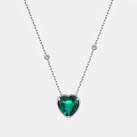 Collana con Pendente a Cuore in Argento Sterling 925 Smeraldo Creato in Laboratorio Eleganti Gioielli con Strass per Donna Matrimonio Festa Anniversario Regalo