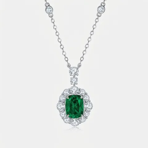Ciondolo in Argento Sterling 925 Smeraldo Artificiale Solo Senza Catena Vintage Strass Halo Ciondolo per Donna Gioielli Regalo