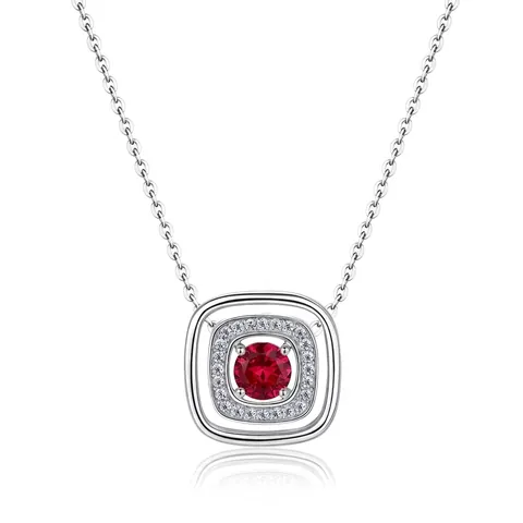 Collana in Argento Sterling 925 Con Rubino Coltivato per Donna Pendente Quadrato Geometrico Collana Strass Gioielli di Lusso