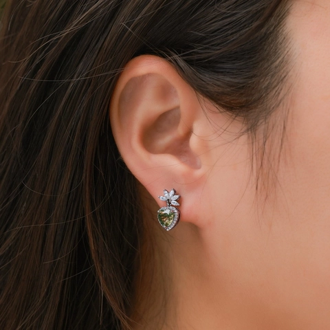 Elegant S925 Sterling Silver Heart Moss Agate Stud Earrings For Women Green Water Grass Agate Zirconia Leaf Jewelry Gift