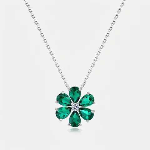 925 Sterlingsilber Labor-Smaragd Blumen-Anhänger Ohne Kette Für Damen Eleganter Edelstein Blumenschmuck Geschenk
