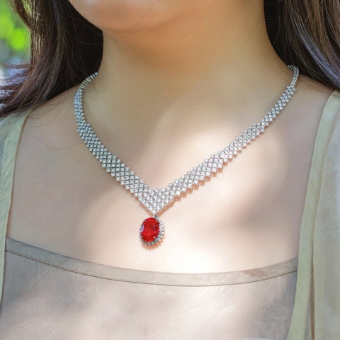 Collar de Plata de Ley 925 de Lujo para Mujer Colgante de Rubí Zafiro Esmeralda Creado en Laboratorio Joyería de Estrás