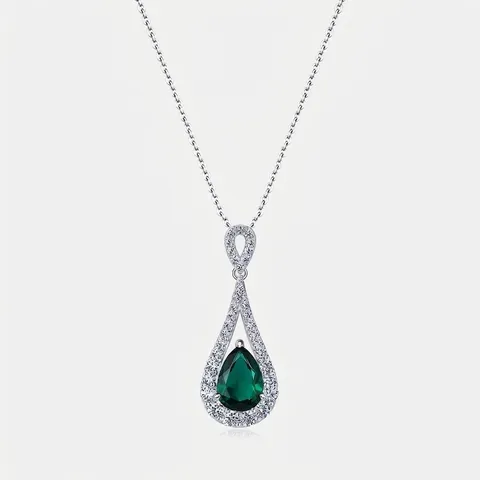 Collana con Ciondolo a Goccia d'Acqua in Argento Sterling 925 per Donna Lusso Zirconia Intarsiato Smeraldo Rubino Gioielli Matrimonio Regalo