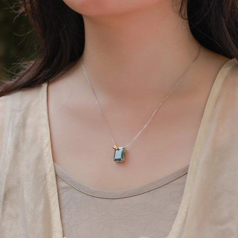 Collana con Ciondolo a Coccinella in Agata Muschiata Naturale Argento Sterling 925 Elegante Catena Geometrica con Strass per Donna