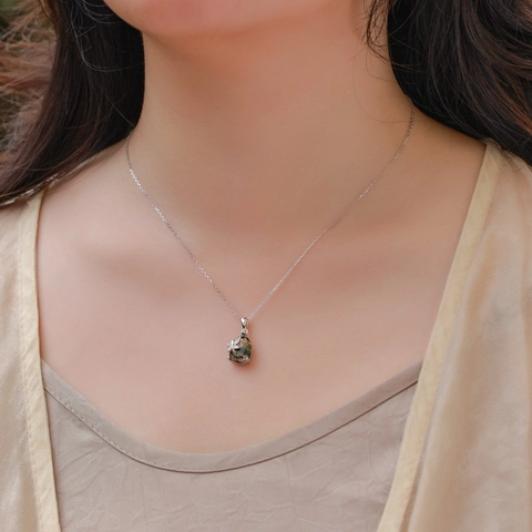 Elegante Collana con Ciondolo in Agata Muschiata Argento Sterling 925 Libellula a Goccia d'Acqua Strass Intarsiato Gioielli Donna