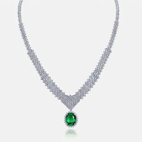 Collar de Plata de Ley 925 de Lujo para Mujer Colgante de Rubí Zafiro Esmeralda Creado en Laboratorio Joyería de Estrás