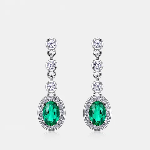 Boucles d'Oreilles Pendantes Argent Sterling 925 Émeraude de Culture Zirconia pour Femme Bijoux de Mariage Élégants