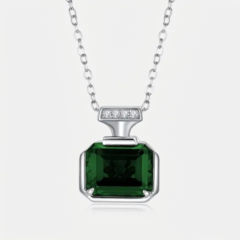 Collana con Pendente in Argento Sterling 925 Smeraldo Rubino Zaffiro Coltivato in Laboratorio per Donna Gioielli con Catena a Clavicola Intarsiata in Zirconia di Lusso