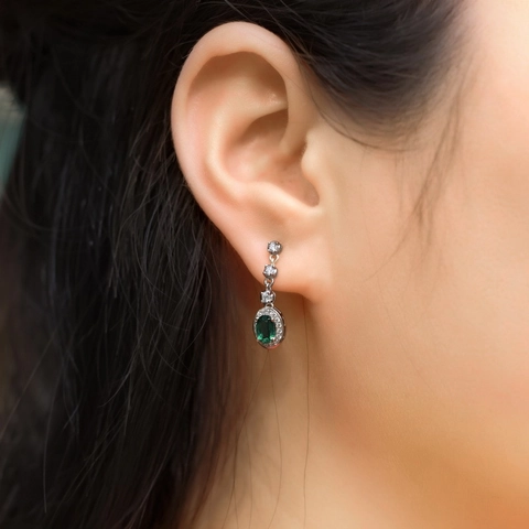 Boucles d'Oreilles Pendantes Argent Sterling 925 Émeraude de Culture Zirconia pour Femme Bijoux de Mariage Élégants