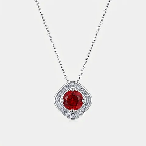 Luxuriöse S925 Sterlingsilber Halskette Für Damen Mit Im Labor Gezüchtetem Rubin Quadratischer Heiligenschein Zirkonia