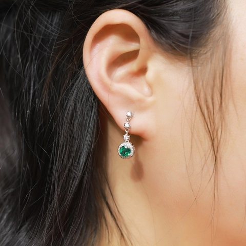 925 Sterling Silver Lab Grown Emerald Stud Earrings Round Green Gemstone Zirconia Drop Earrings For Women Light Luxury Jewelry Gift