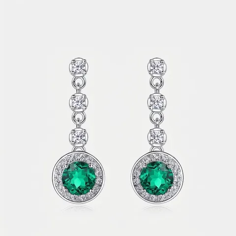 925 Sterling Silver Lab Grown Emerald Stud Earrings Round Green Gemstone Zirconia Drop Earrings For Women Light Luxury Jewelry Gift