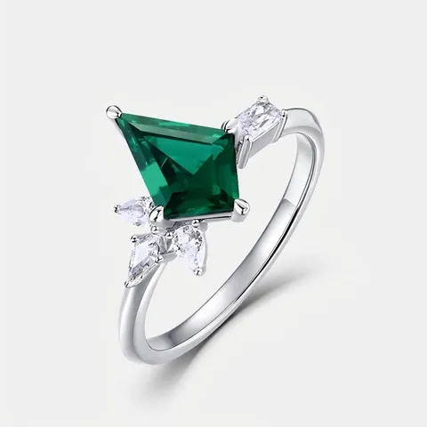 Geometric Kite Cut Agate Ring 925 Sterling Silver Four-Prong Rhinestone Inlaid Fashion Luxurious Wedding Jewelry For Women