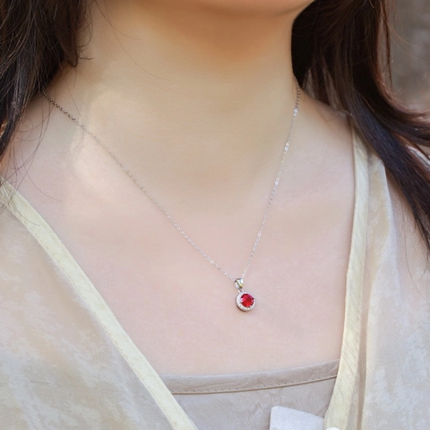 Collana con Ciondolo in Rubino Creato in Laboratorio Argento Sterling 925 Elegante Catena Girocollo Strass per Donna Gioielli