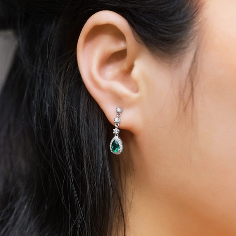 925 Sterlingsilber Im Labor Gezüchteter Smaragd Ohrstecker Tropfenschliff Halo Strass Ohrringe Für Damen Luxus Schmuck Geschenk