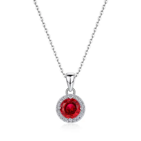 Collana con Ciondolo in Rubino Creato in Laboratorio Argento Sterling 925 Elegante Catena Girocollo Strass per Donna Gioielli