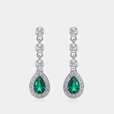 925 Sterlingsilber Im Labor Gezüchteter Smaragd Ohrstecker Tropfenschliff Halo Strass Ohrringe Für Damen Luxus Schmuck Geschenk