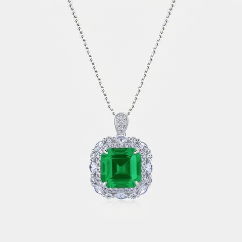 Collana con Ciondolo Quadrato in Argento Sterling 925 e Zirconia per Donna Ciondolo Gioielli con Zaffiro Rubino Smeraldo di Lusso