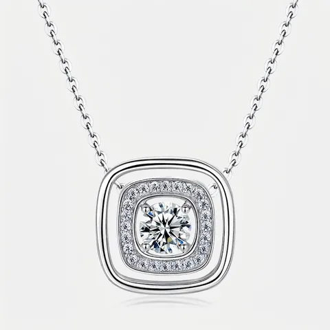 925 Sterlingsilber Im Labor Gezüchteter Diamant Halskette Für Damen Geometrische Hohl Quadrat Anhänger Schlüsselbein Kette Schmuck