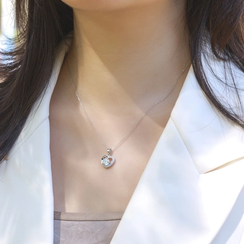 Collana con Pendente a Cuore in Argento Sterling 925 Zirconia Rotonda Intarsiata Catena a Cuore Cavo Gioielli Regalo per Donna San Valentino