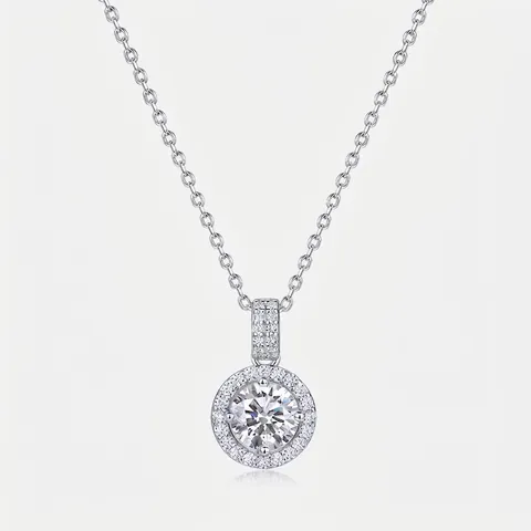 Collar con Colgante de Plata de Ley 925 y Strass Diseño Halo Redondo Joyería Elegante para Mujer Regalo de Aniversario