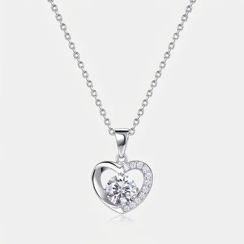 Collana con Pendente a Cuore in Argento Sterling 925 Zirconia Rotonda Intarsiata Catena a Cuore Cavo Gioielli Regalo per Donna San Valentino