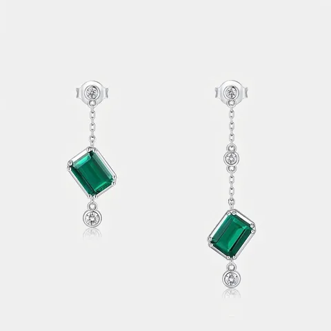 S925 Sterling Silver Asymmetric Lab Created Green Emerald Drop Earrings For Women Vintage Elegant Rhinestone Jewelry Gift