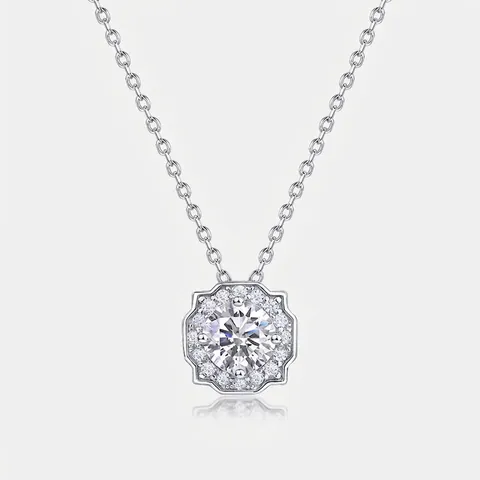 Elegant 925 Sterlingsilber Lab Diamant Halskette Für Damen Geometrisch Rund Eingelegt Anhänger Verstellbare Kette Schmuck