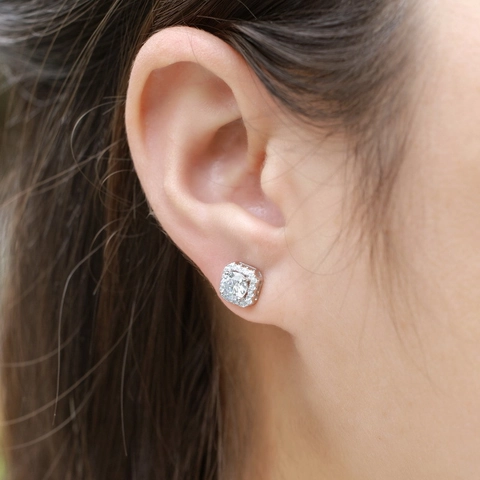 925 Sterling Silver Lab-Grown Diamond Square Halo Stud Earrings VS EF Round Cut Luxury Fashion Jewelry For Women Gift
