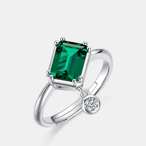 Bague en Argent Sterling S925 Avec Émeraude de Culture Bague Ouverte Réglable Rétro Pour Femme Bijoux de Luxe