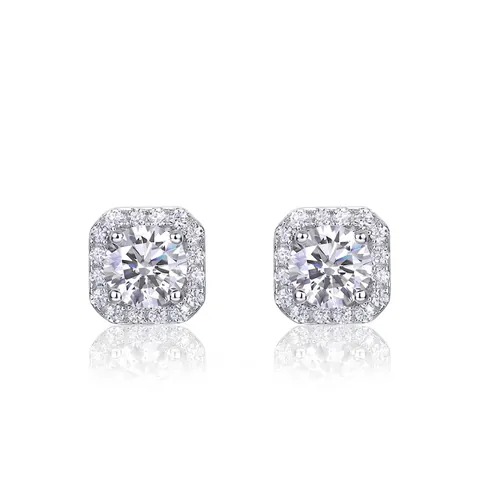 925 Sterling Silver Lab-Grown Diamond Square Halo Stud Earrings VS EF Round Cut Luxury Fashion Jewelry For Women Gift