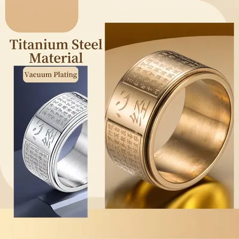 Anello Spinner In Acciaio Inossidabile Da Uomo Sutra Del Cuore Buddista Numeri Romani Cuban Chain Inlay Rune Vichinghe