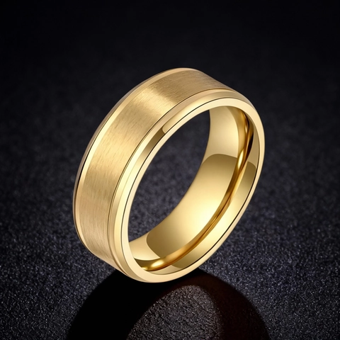 Anillo de Banda para Hombre Minimalista de Acero Inoxidable Cepillado Mate Joyería de Acero de Titanio Con Borde de Escalón Pulido