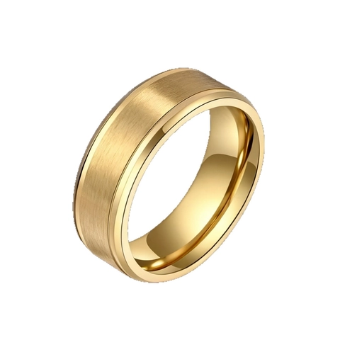 Anillo de Banda para Hombre Minimalista de Acero Inoxidable Cepillado Mate Joyería de Acero de Titanio Con Borde de Escalón Pulido