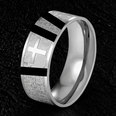 Bague Rétro en Acier Inoxydable Croix Écriture pour Homme Femme Or Argent Gothique Religieux Anneau Design de Niche Bijoux Minimalistes Cadeau