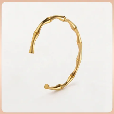 Bamboo Joint Stainless Steel Cuff Bracelet Gold Rose Gold Silver Minimalist Fashion Bangle For Women Jewelry Gift