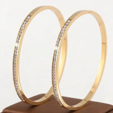 Brazalete de Lujo de Acero Inoxidable con Circonia para Mujer Corte Cuadrado Strass Incrustado Bisagra Pulsera Ovalada Oro Rosa