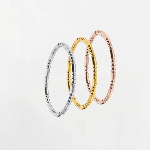 Brazalete Minimalista de Acero Inoxidable con Cuentas Segmentadas para Mujer Pulsera de Puño Abierto Ajustable Joyería de Moda