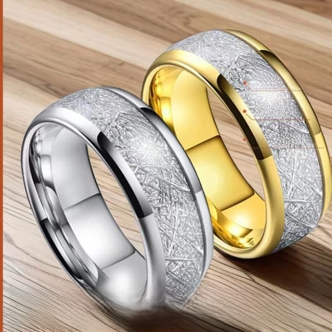 Anello a Fascia in Acciaio Inossidabile Hip Hop per Uomo Donna Design di Nicchia Non Sbiadisce Texture di Meteorite Brina Gioielli Regalo