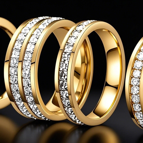 Stainless Steel Pave Rhinestone Eternity Ring For Women Gold Silver Rose Gold Geometric Band Wedding Party Fashion Jewelry Gift