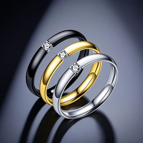 Minimalist Titanium Steel Single Zirconia Ring For Women Electroplated Inlaid Clear Stone Fashion Commute Finger Jewelry Wedding Gift