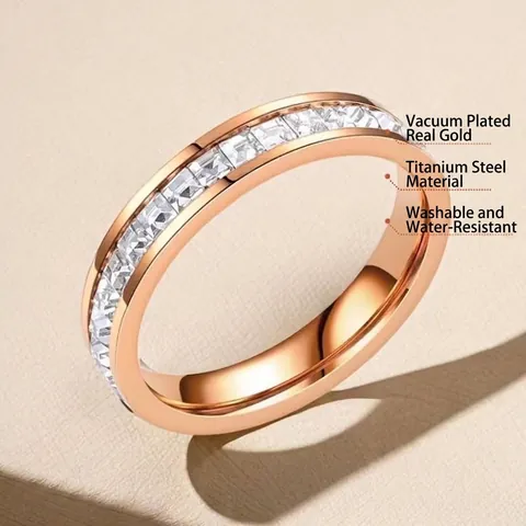 Luxury Titanium Steel Eternity Ring For Women Pave Square Round Rhinestone Row Ring Gold Silver Rose Gold Plated Fashion Jewelry