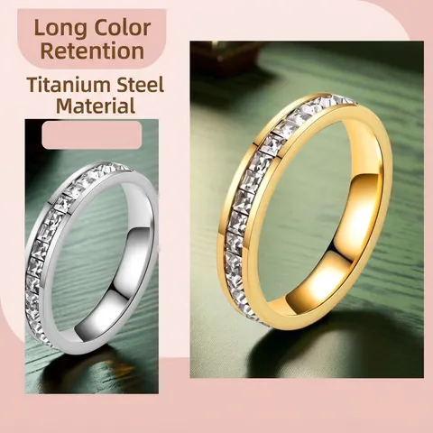 Anello Eternity in Acciaio al Titanio con Pavé di Strass per Donna Gioielli Minimalisti in Acciaio Inossidabile a Fascia
