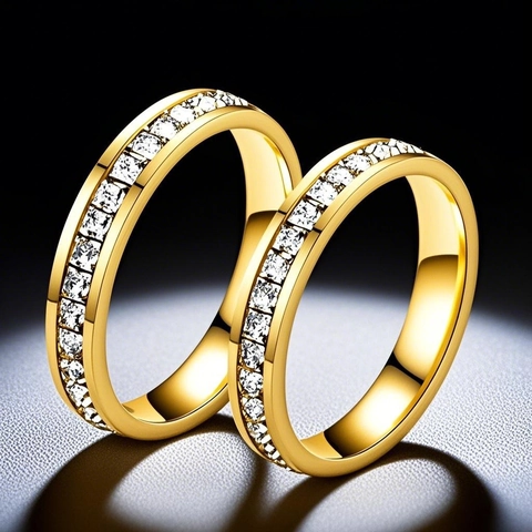 Anello Eternity da Donna in Acciaio al Titanio con Strass Intarsiati Minimalista di Lusso Band Ring per Matrimonio Festa Gioielli Regalo