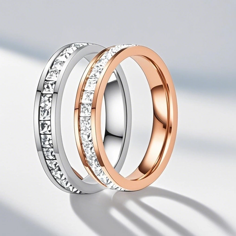 Anello Eternity In Acciaio Al Titanio Con Fila Di Zirconi Gioiello Di Moda Minimalista Di Lusso Per Donna