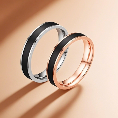 Minimalistischer Titanstahl Ring Für Damen Französischer Stil Wasserdicht Vakuum Plattiert Emaille Farblock Mode Band Ring Schmuck