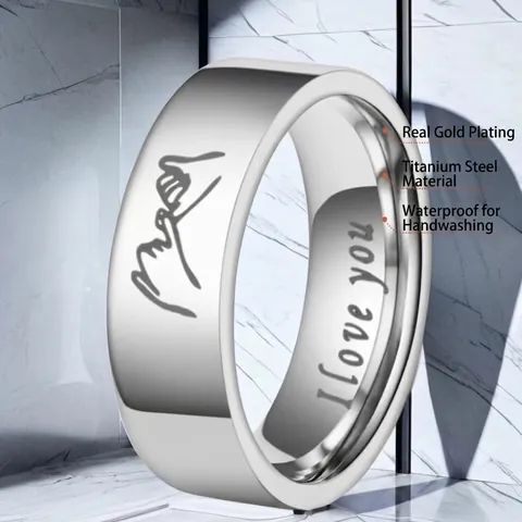 Anello della Promessa in Acciaio al Titanio per Coppie Gesto della Promessa Minimalista I Love You Inciso Strass Anelli di Coppia Regalo