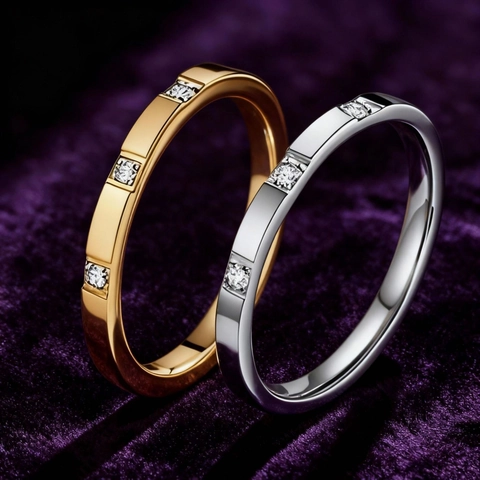 Minimalist Titanium Steel Rhinestone Band Ring For Women Elegant Inlaid Ring Non-fading Skin-friendly Fashion Finger Jewelry Gift